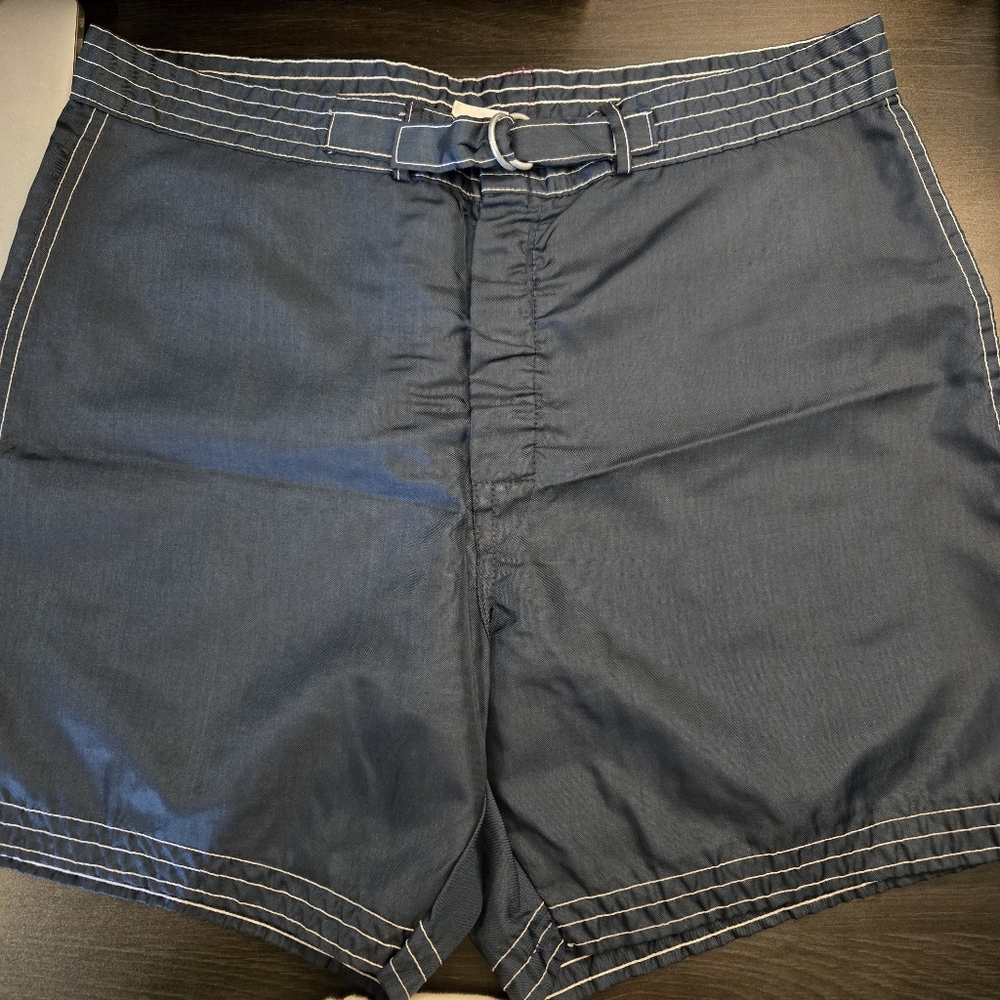 Vintage 70s Brentwood Bold & Brassy Swim Trunks Navy Blue